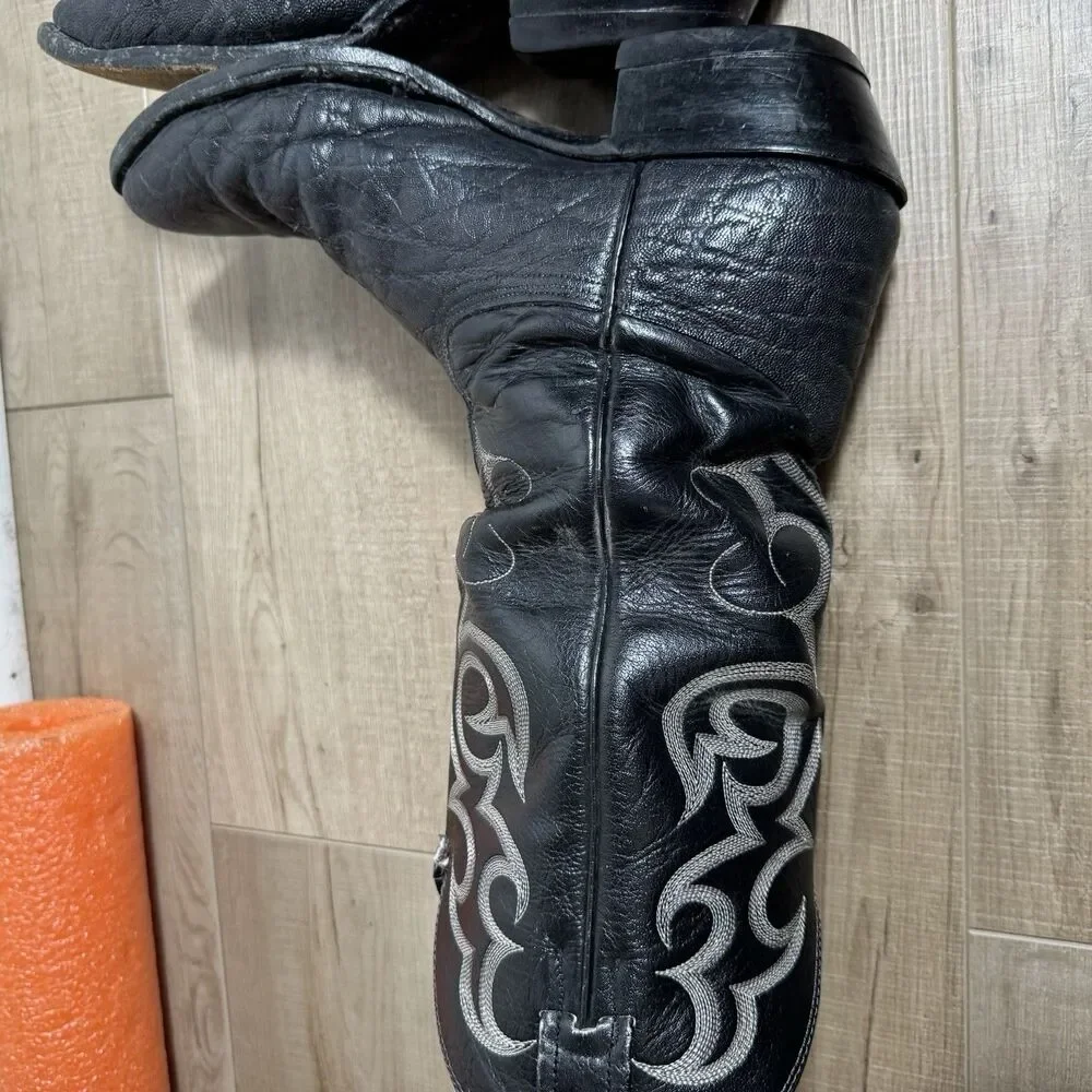 Nocona Men’s 9 D Black Leather Elephant Print USA Vintage Western Cowboy Boots